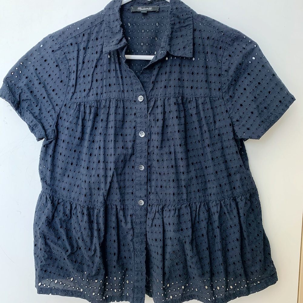 Madewell eyelet button shirt in navy SMALL